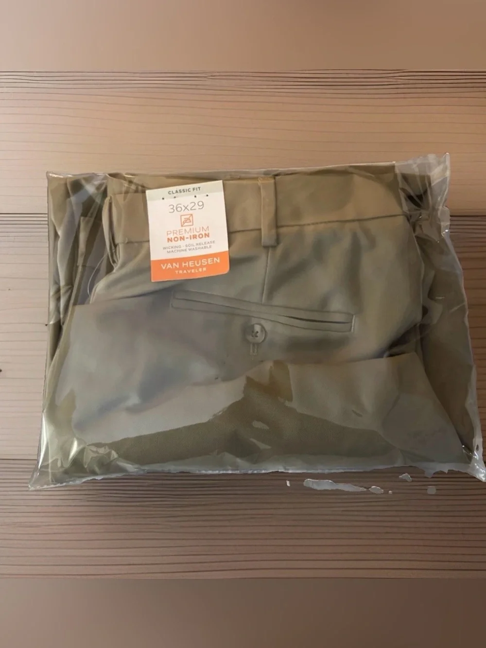 NWT Van Heusen Traveler Non-Iron Classic Fit Dress Pants Men's Beige 36X29
